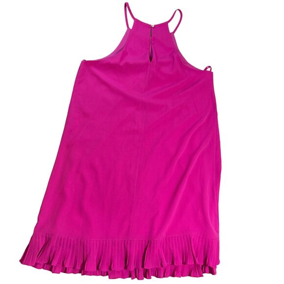 NWT She + Sky Pleated Hem Halter Dress Fuchsia Pink Size M Keyhole Midi Preppy - Picture 4 of 11